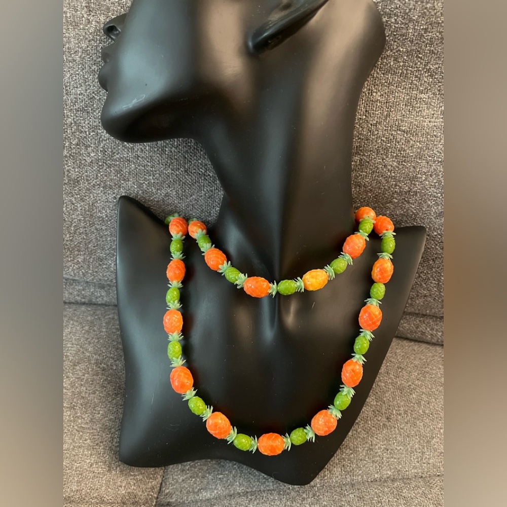 Vintage Kitsch Orange & Green Pineapple Long Necklace
